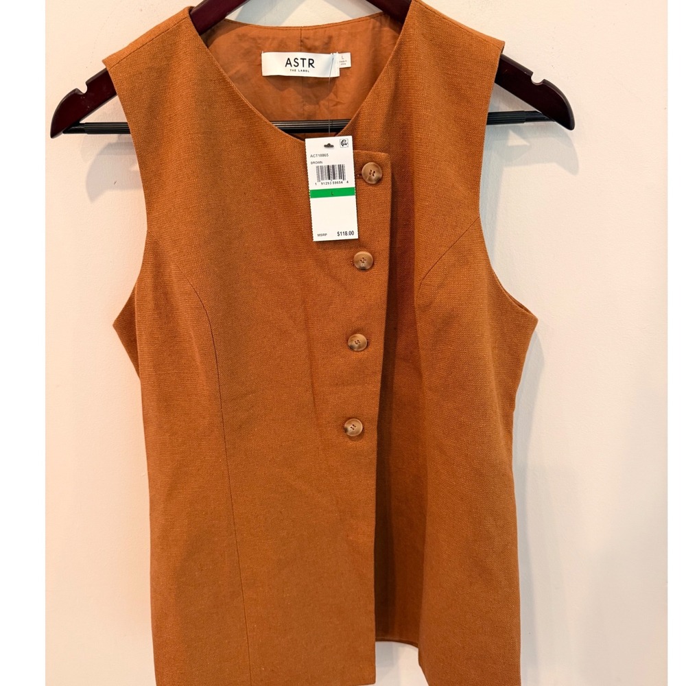 ASTR‎ The Label Womens Brown Asymmetrical Button Front Vest ACT18865 NWT Size L